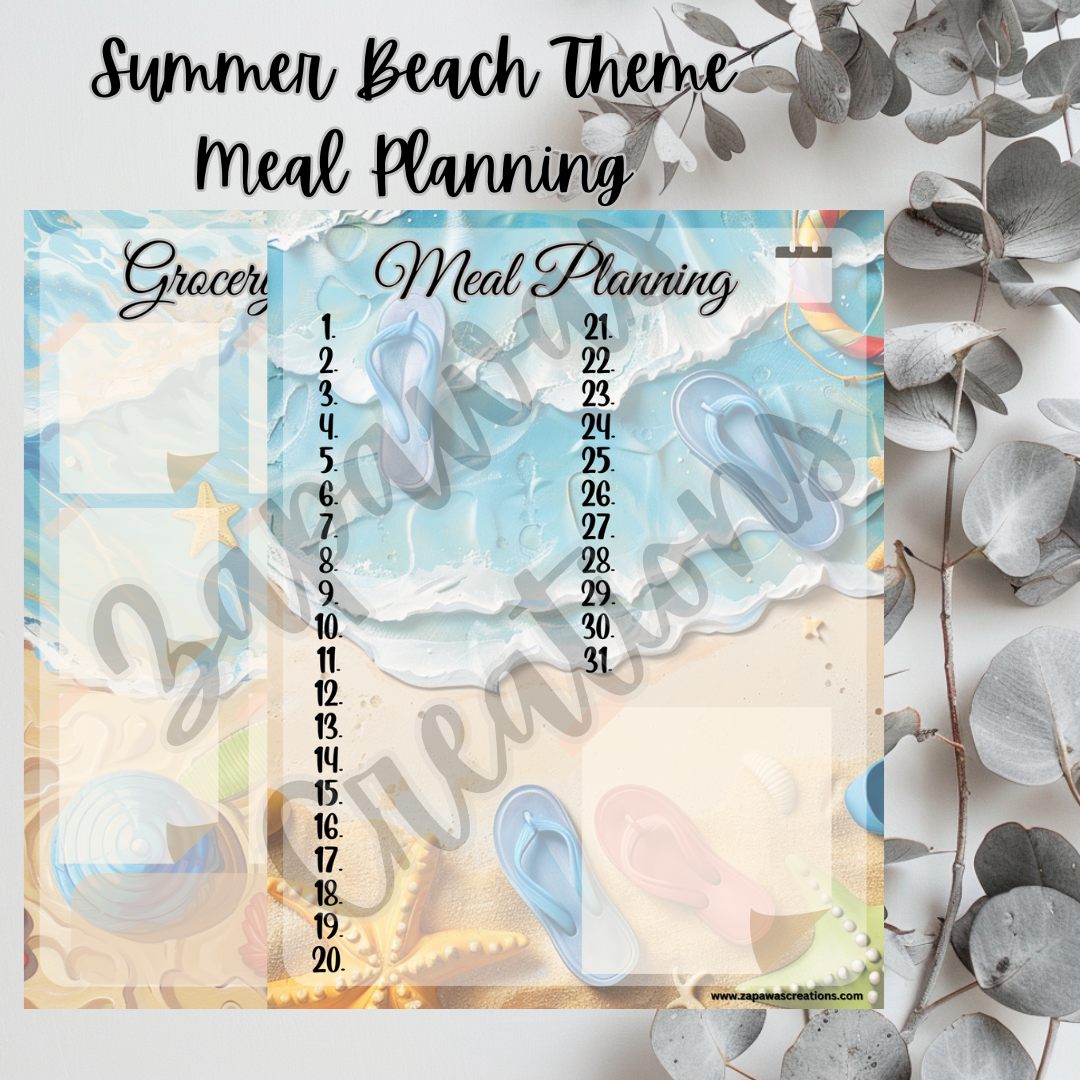 Summer Beach Grocery Worksheet PDF Bundle | Digital Download | Tracker | Printable
