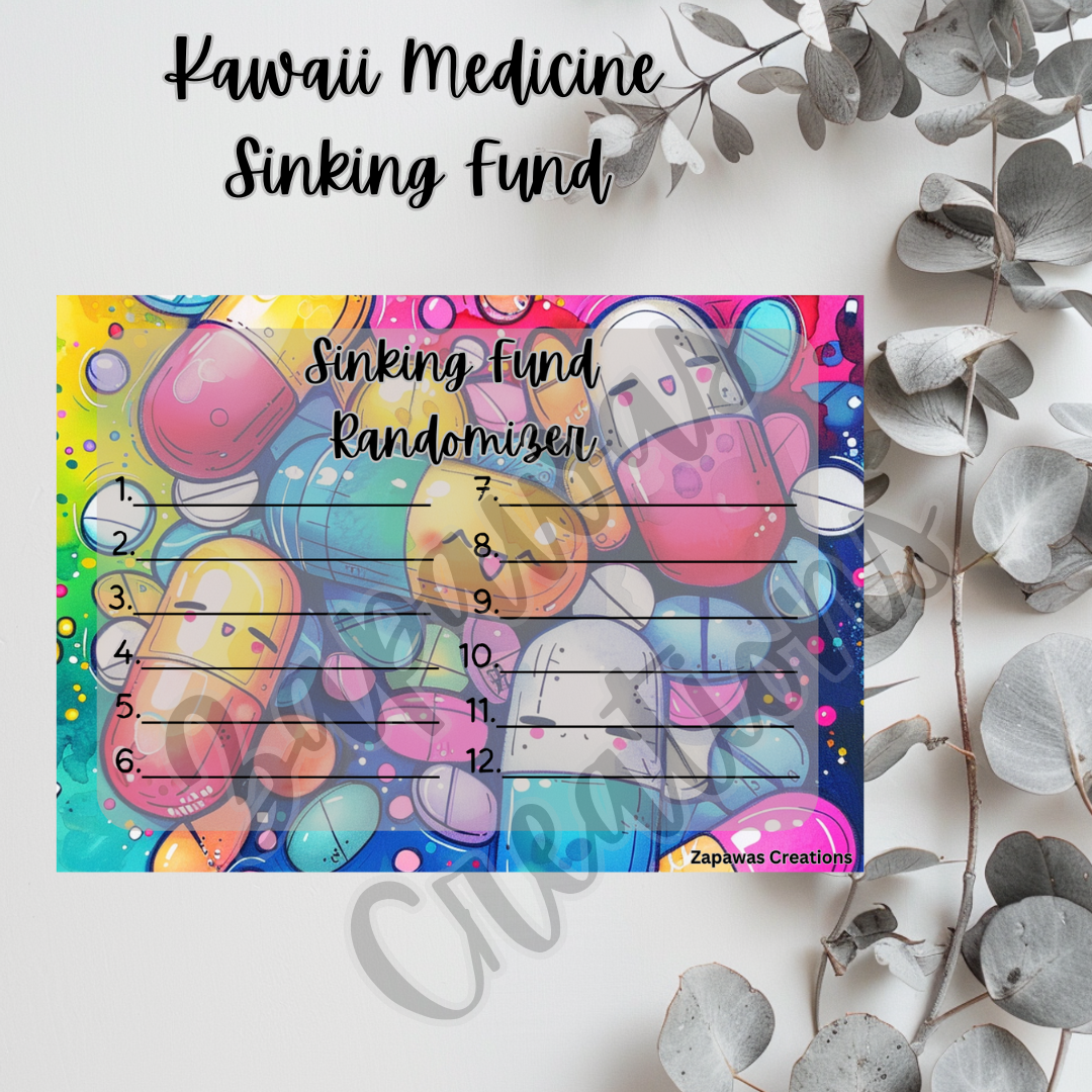 Kawaii Medicine Sinking Fund Randomizer | Digital Download | Cash Budgeting | Printable