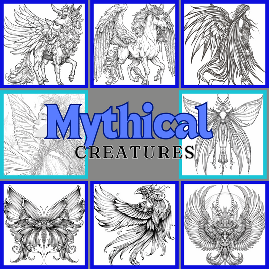 Mythical Creatures Coloring Book |  Digital Download | Fantasy Themed Coloring Book