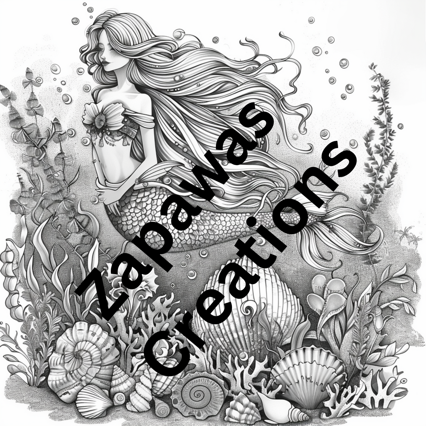 Mermaids Coloring Book |  Digital Download | Fantasy Themed Coloring Book