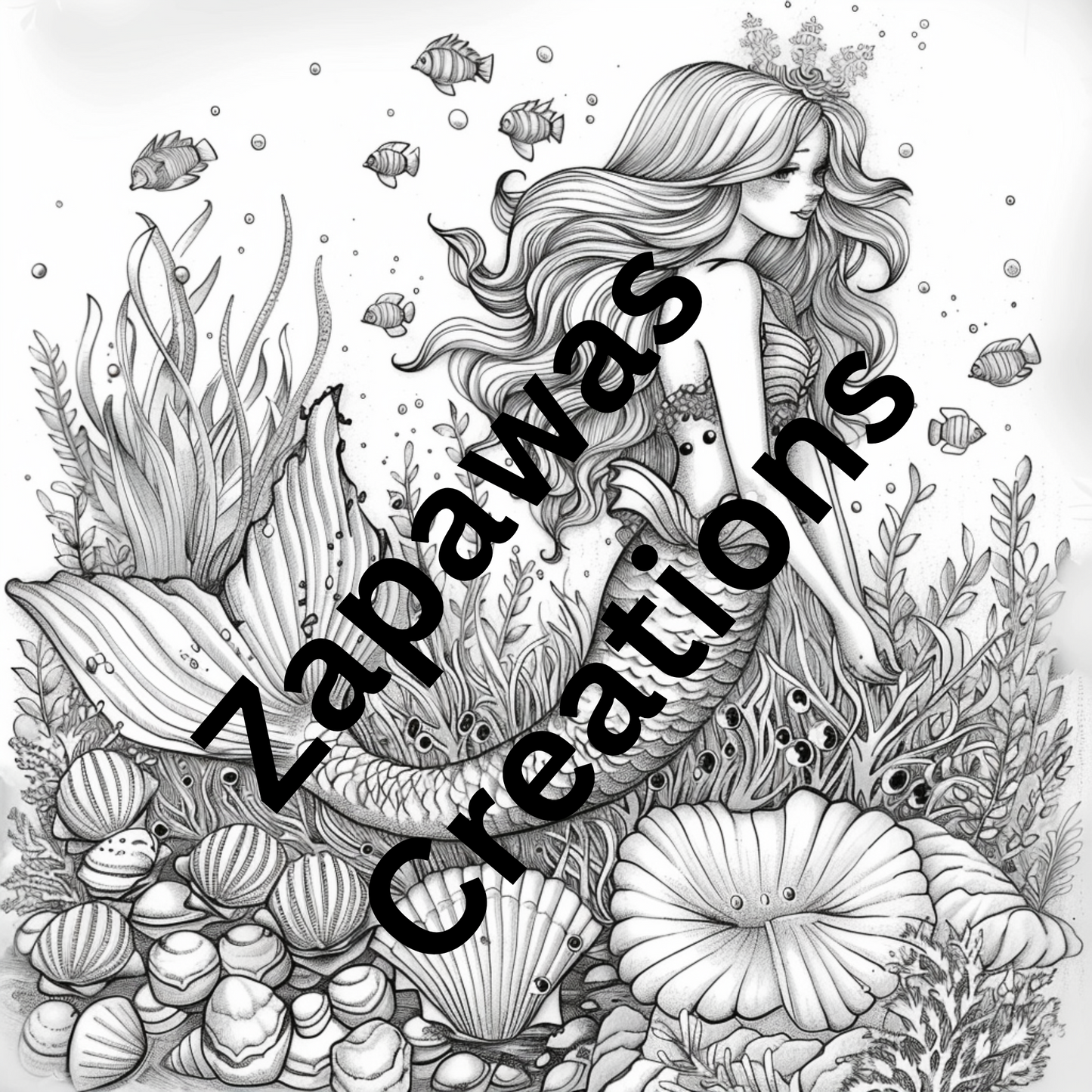 Mermaids Coloring Book |  Digital Download | Fantasy Themed Coloring Book