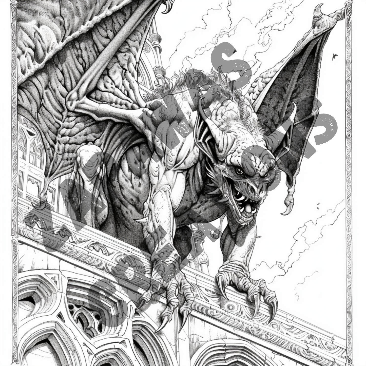 Gargoyles Coloring Book |  Digital Download | Fantasy Themed Coloring Book