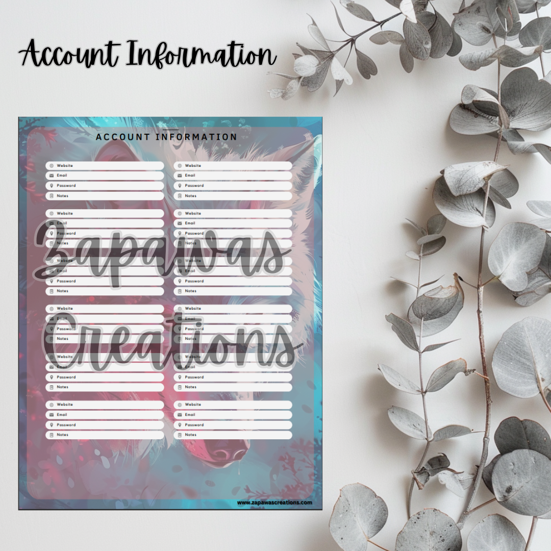 Wolf Theme Account Printable | Digital Download | Cash Budgeting | PDF