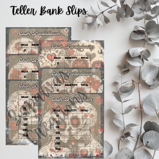 Cash Breakdown Teller Slip | Love Sugar Skull Theme Digital Download | Cash Budget Slips | Set of 6