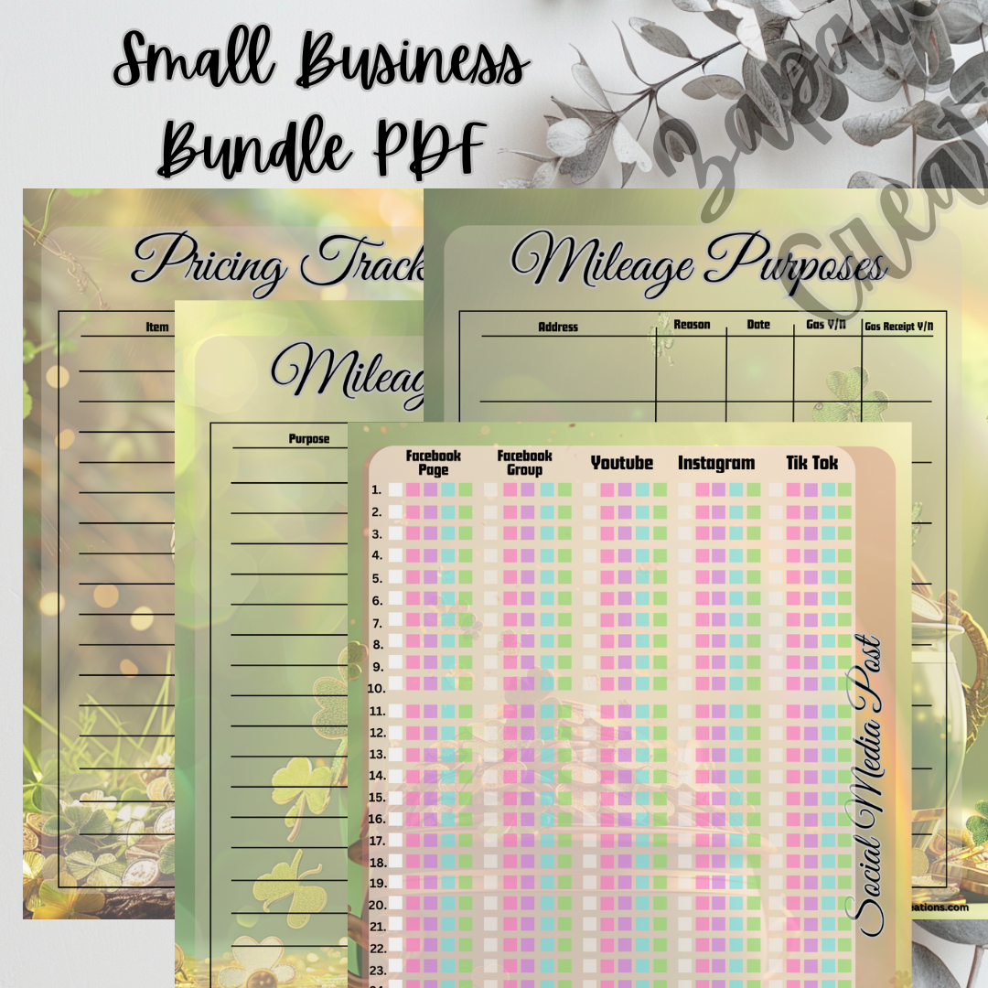 Small Business PDF Bundle | St Patrick's Day Theme | Set of 4 | Digital Download | Tracker | Printable