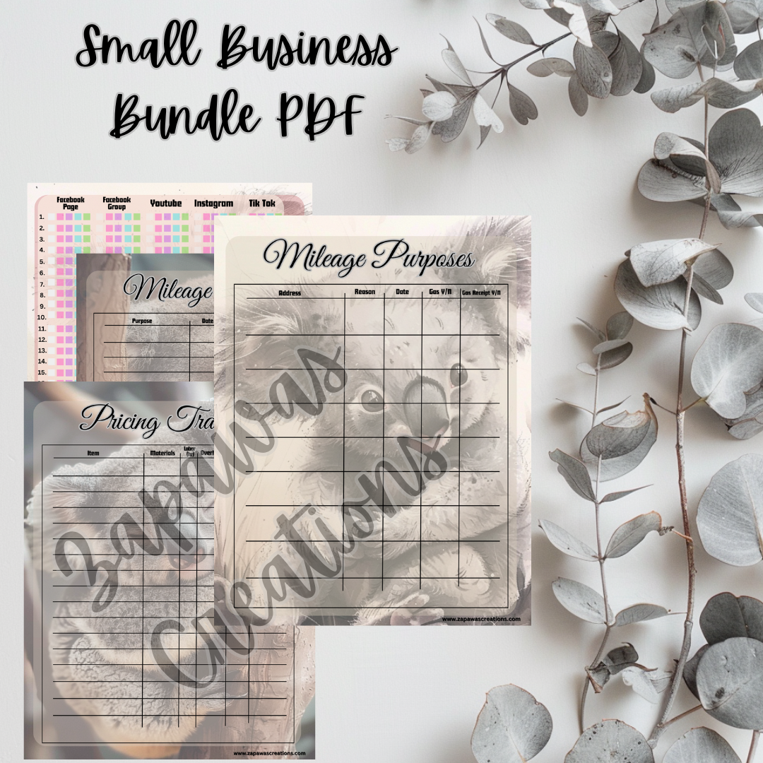 Small Business PDF Bundle | Koala Theme | Set of 4 | Digital Download | Tracker | Printable