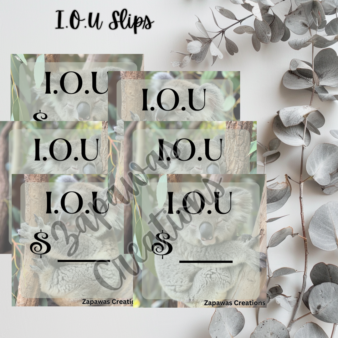 I.O.U Budgeting Slip | Koala Theme | Digital Download | Cash Budget Slips | Set of 6