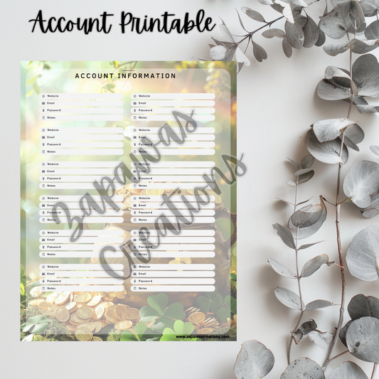 St Patrick's Day Theme Account Printable | Digital Download | Cash Budgeting | PDF