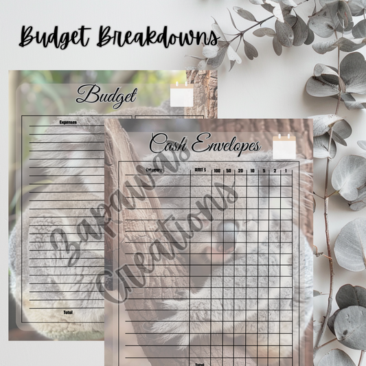 Weekly Budget Cash Saving PDF Bundle | Koala Theme | Digital Download | Tracker | Printable