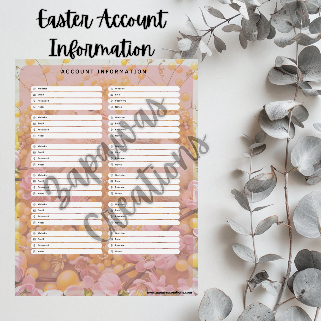 Easter- Bunnies & Chicks Theme Account Printable | Digital Download | Cash Budgeting | PDF