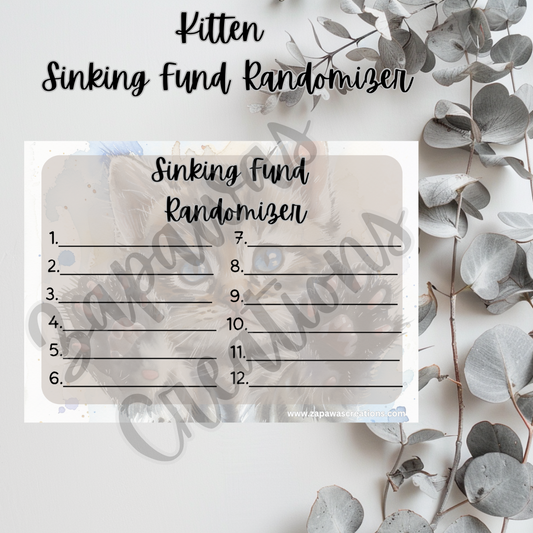 Kitten Watercolor Sinking Fund Randomizer  | Digital Download | Cash Budgeting | Printable