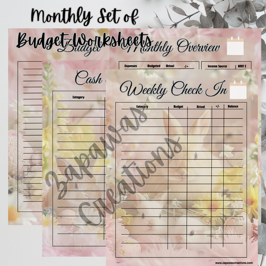 Monthly Budget Cash Saving PDF Bundle | Easter- Bunnies & Chicks Theme | Digital Download | Tracker | Printable