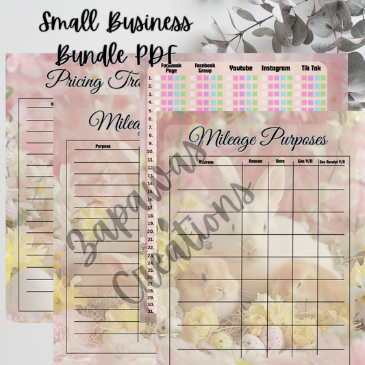 Small Business PDF Bundle | Easter- Bunnies & Chicks Theme | Set of 4 | Digital Download | Tracker | Printable