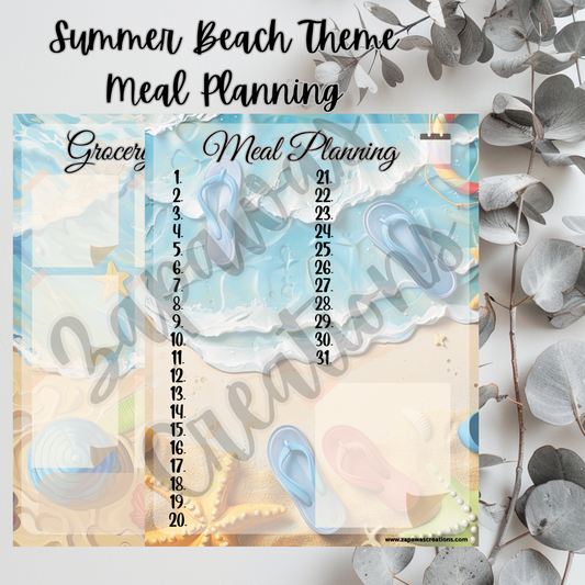 Summer Beach Grocery Worksheet PDF Bundle | Digital Download | Tracker | Printable