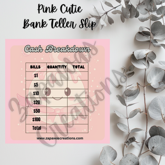 Pink Cutie SINGLE Cash Breakdown Slip | Digital Download | Cash Budget Slip