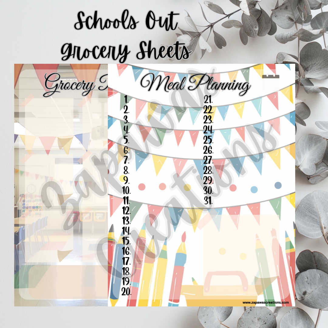 Schools Out  Grocery Worksheet PDF Bundle | Digital Download | Tracker | Printable