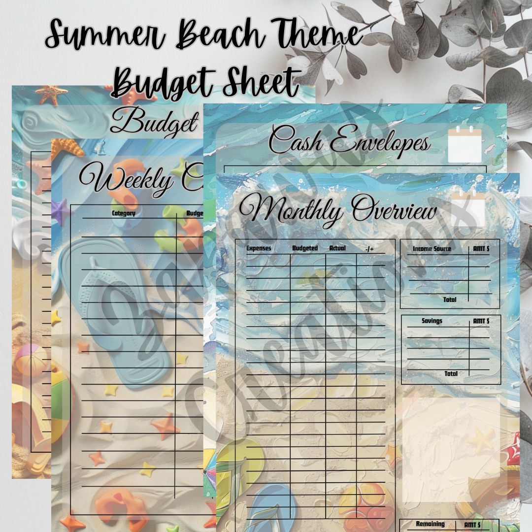 Monthly Budget Cash Saving PDF Bundle | Summer Beach Theme | Digital Download | Tracker | Printable