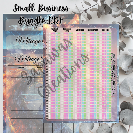 Small Business PDF Bundle | Fire & Ice Dragon Theme | Set of 4 | Digital Download | Tracker | Printable