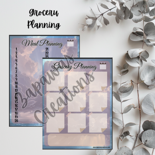 Grocery Worksheet PDF Bundle | Rain Clouds Themed | Digital Download | Tracker | Printable