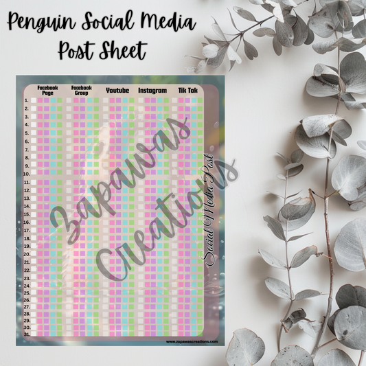 Social Media Post Tracker PDF | Penguin Theme | Digital Download | Tracker | Printable