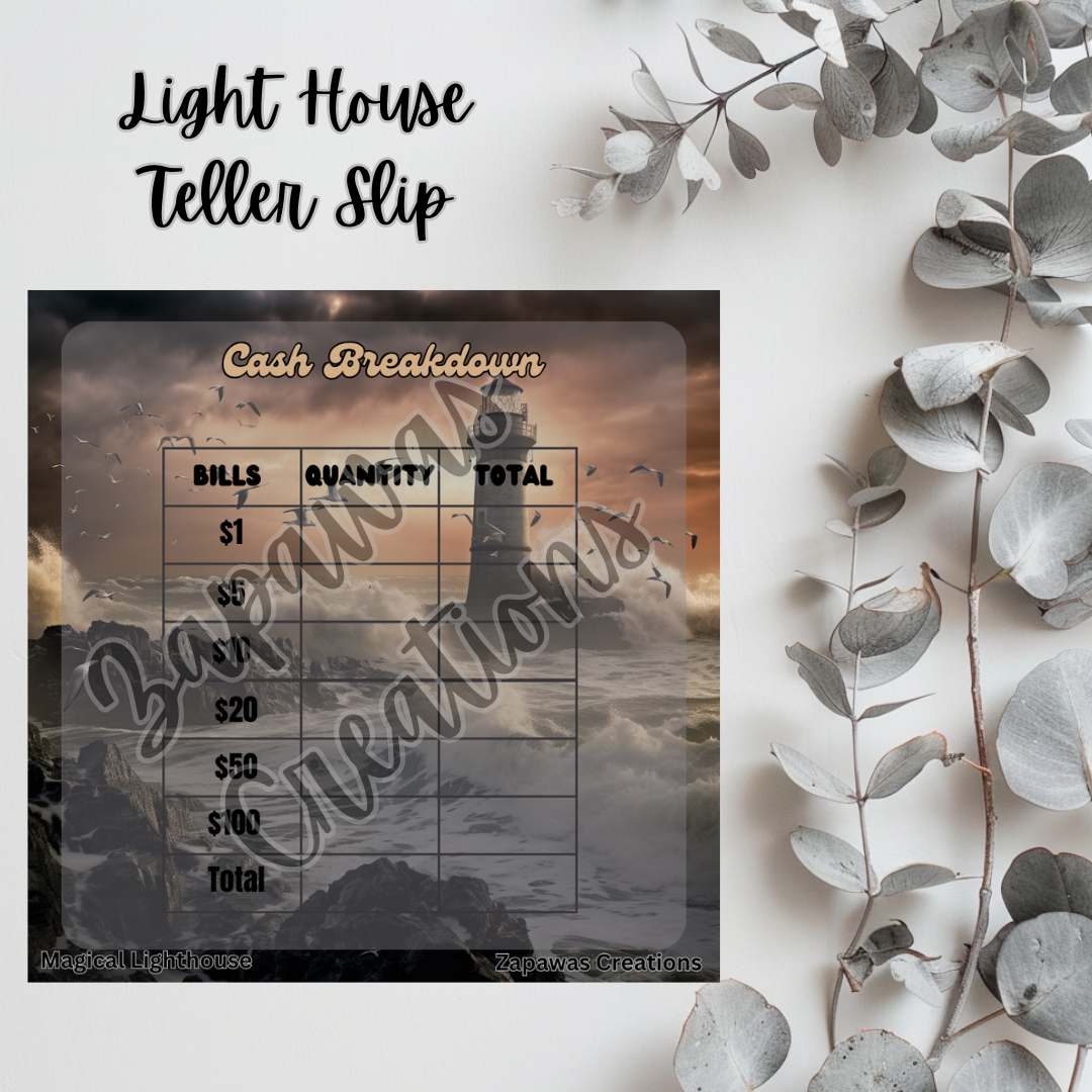 Lighthouse Cash Breakdown Teller Slip | Digital Download | Cash Budget Slip