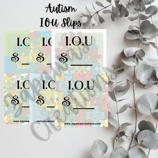 Autism Awareness I.O.U Budgeting Slip | Digital Download | Cash Budget Slips | Set of 6