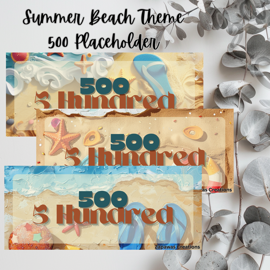 Summer Beach Money Placeholder | Digital Download | 500 Slips | Set of 3