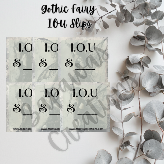 Gothic Fairy I.O.U Budgeting Slip | Digital Download | Cash Budget Slips | Set of 6