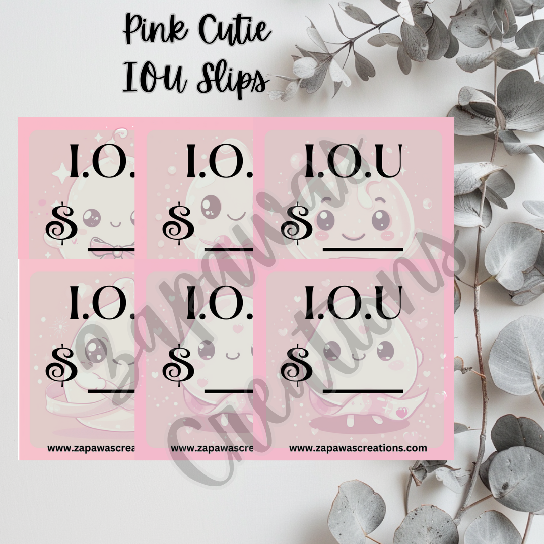 Pink Cutie I.O.U Budgeting Slip | Digital Download | Cash Budget Slips | Set of 6