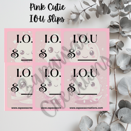 Pink Cutie I.O.U Budgeting Slip | Digital Download | Cash Budget Slips | Set of 6