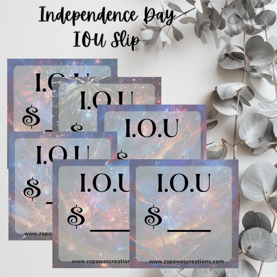 Independence Day I.O.U Budgeting Slip | Digital Download | Cash Budget Slips | Set of 6