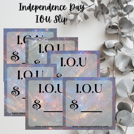 Independence Day I.O.U Budgeting Slip | Digital Download | Cash Budget Slips | Set of 6