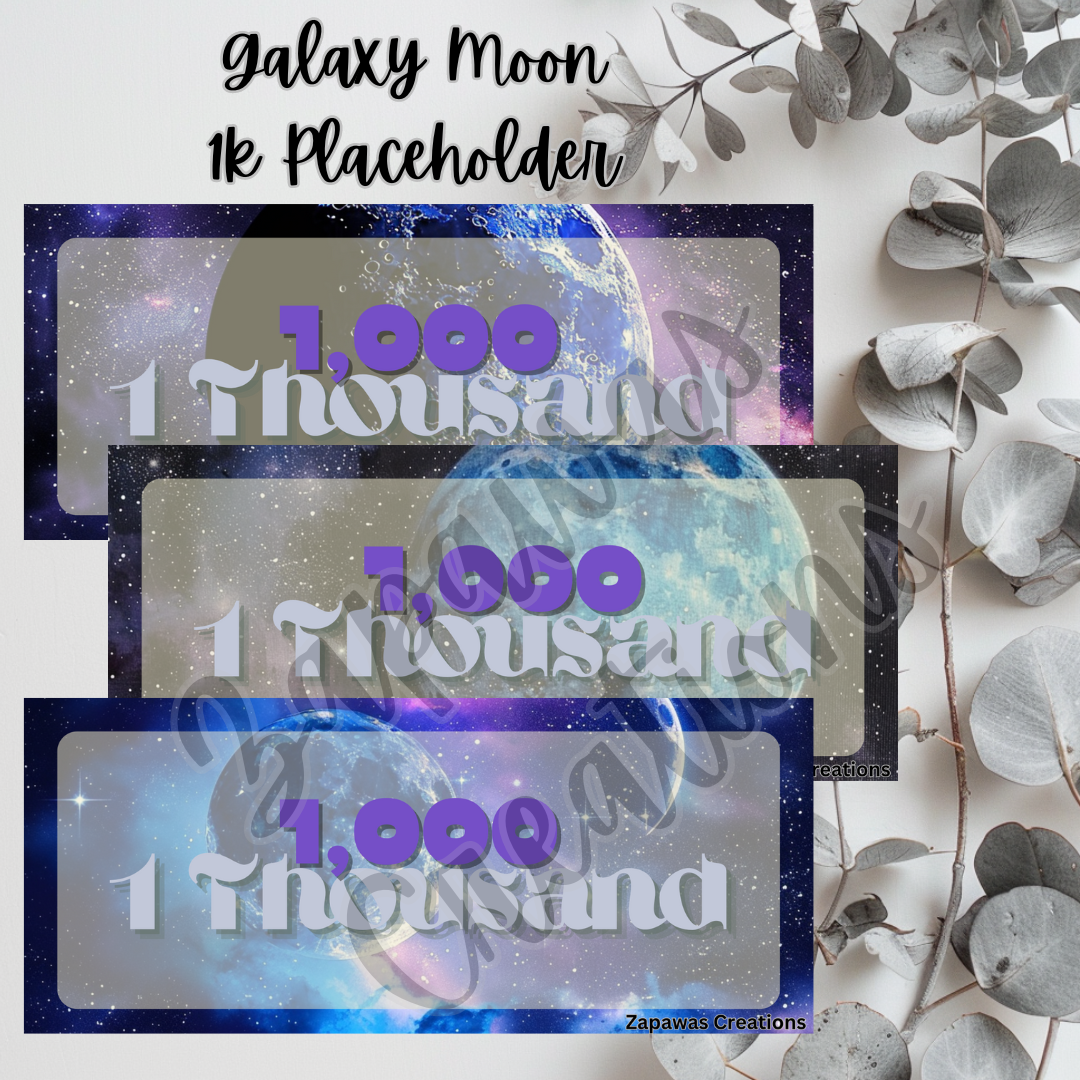 Galaxy Moon Money Placeholder | Digital Download | 1000 Slips | Set of 3