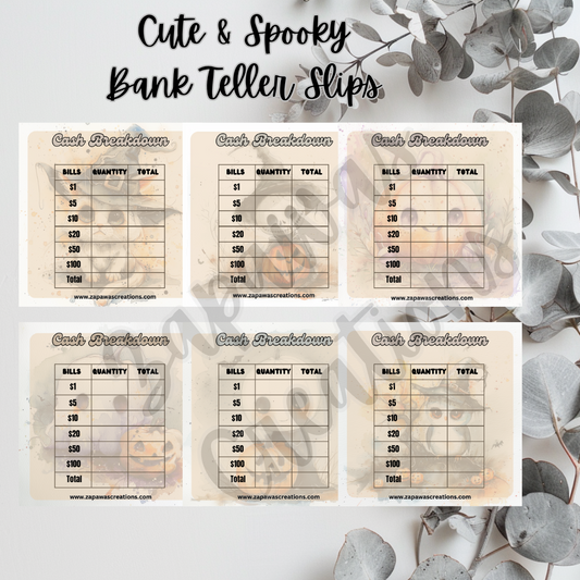 Cute & Spooky Cash Breakdown Teller Slip | Digital Download | Cash Budget Slips | Set of 6