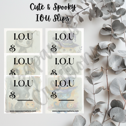 Cute & Spooky I.O.U Budgeting Slip | Digital Download | Cash Budget Slips | Set of 6