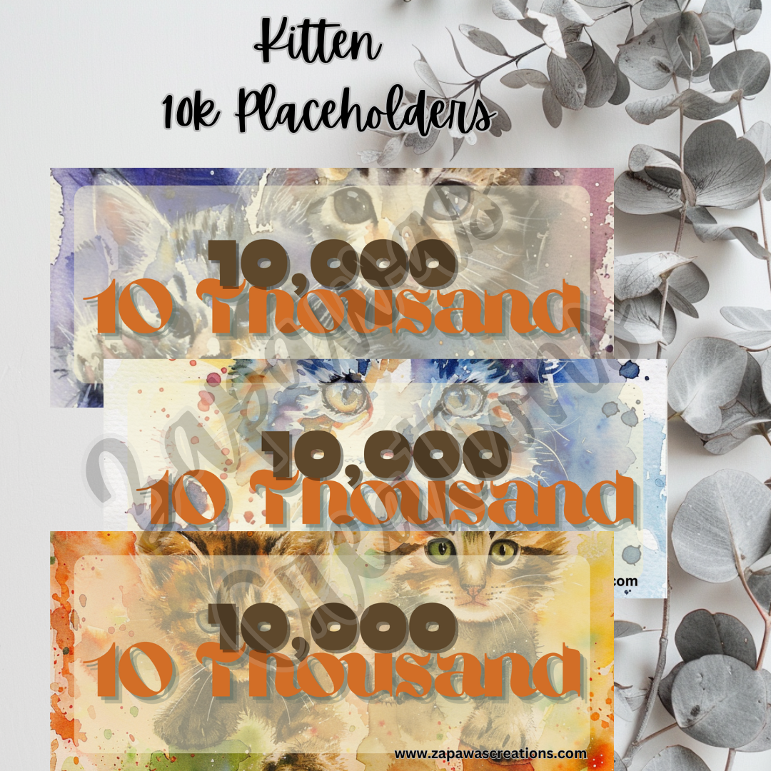 Kitten Watercolor Money Placeholder |  Digital Download | 10,000 Slips | Set of 3