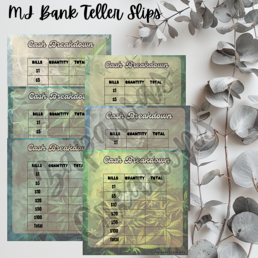 Cash Breakdown Teller Slip | MJ Theme Digital Download | Cash Budget Slips | Set of 6