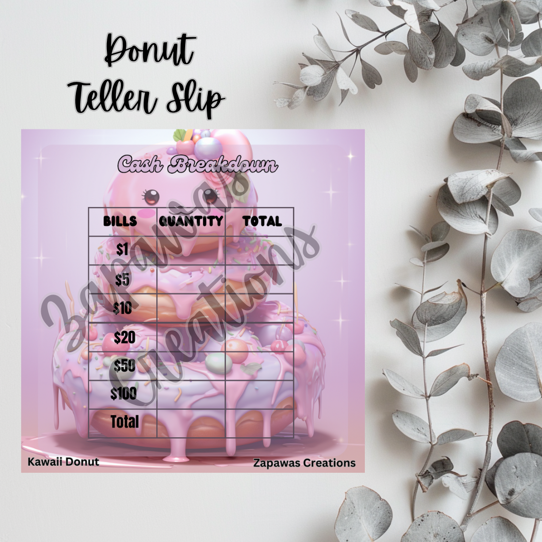 Donut Cash Breakdown Teller Slip | Digital Download | Cash Budget Slip