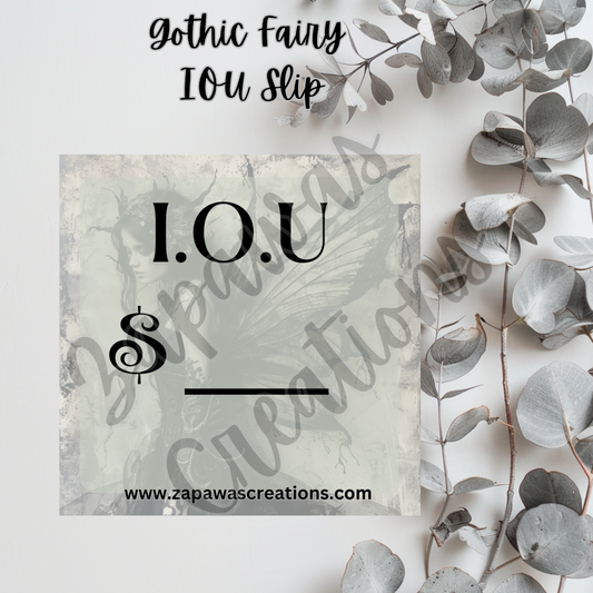 Gothic Fairy IOU SINGLE Slip | Digital Download | Cash Budget Slip