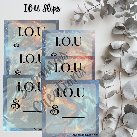 I.O.U Budgeting Slip | Fire & Ice Dragon Theme | Digital Download | Cash Budget Slips | Set of 6