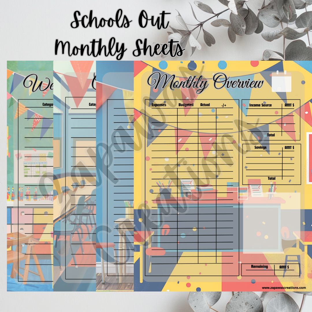 Schools Out Monthly Budget Cash Saving PDF Bundle | Digital Download | Tracker | Printable