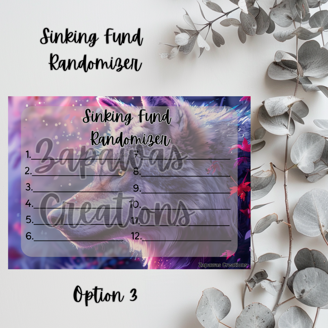 Sinking Fund Randomizer | Wolf Themed Opt 3 | Digital Download | Cash Budgeting | Printable