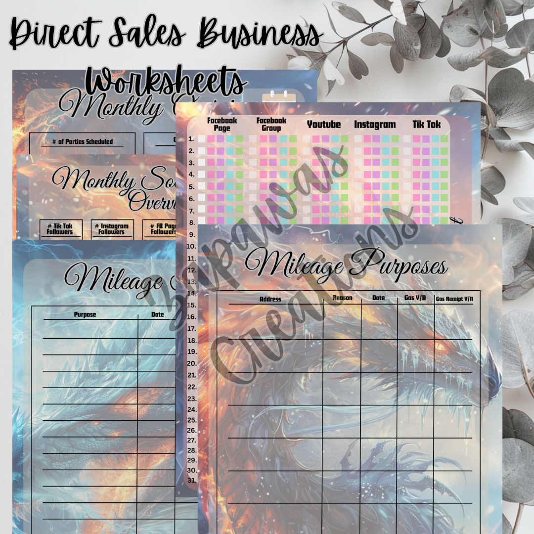 Direct Sales PDF Bundle | Fire & Ice Dragon Theme | Digital Download | Tracker | Printable