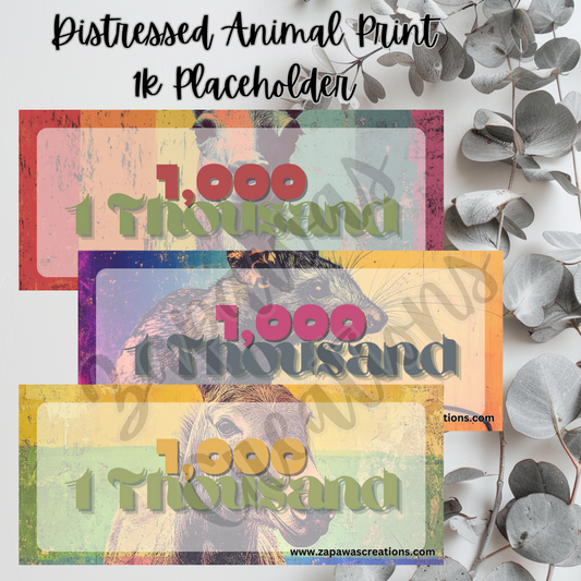 Distressed Animal Print Money Placeholder | Digital Download | 1000 Slips | Set of 3