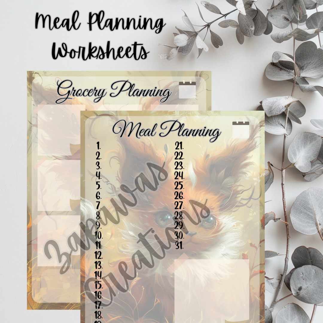 Grocery Worksheet PDF Bundle |Woodland Creature Themed | Digital Download | Tracker | Printable