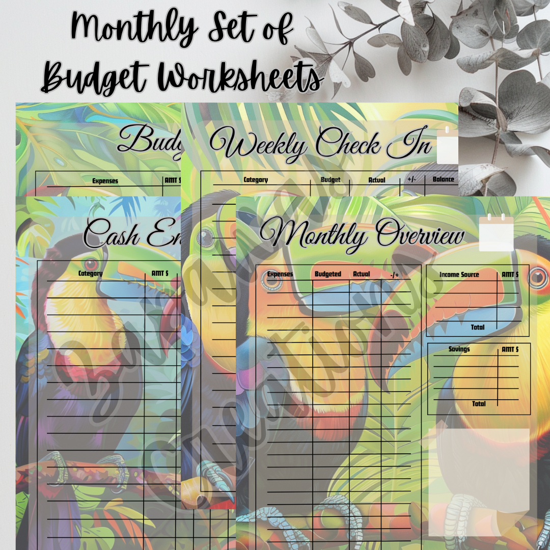 Monthly Budget Cash Saving PDF Bundle | Toucan Theme | Digital Download | Tracker | Printable