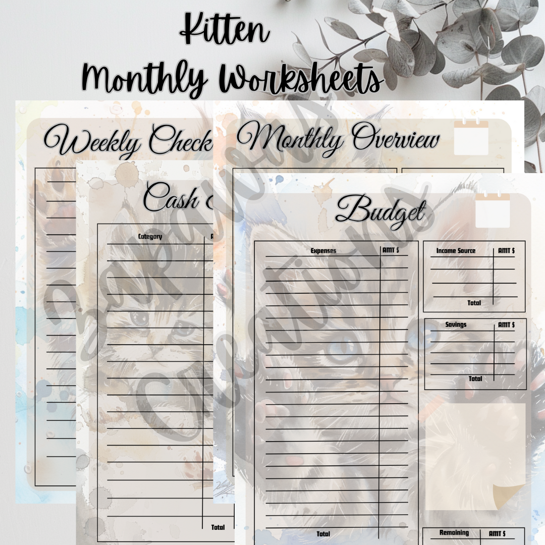 Kitten Watercolor Complete Budget Bundle | Digital Download | Cash Budget Bundle