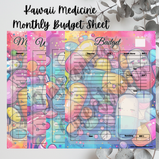 Monthly Budget Cash Saving PDF Bundle | Kawaii Medicine Theme | Digital Download | Tracker | Printable