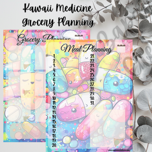 Kawaii Medicine Grocery Worksheet PDF Bundle | Digital Download | Tracker | Printable