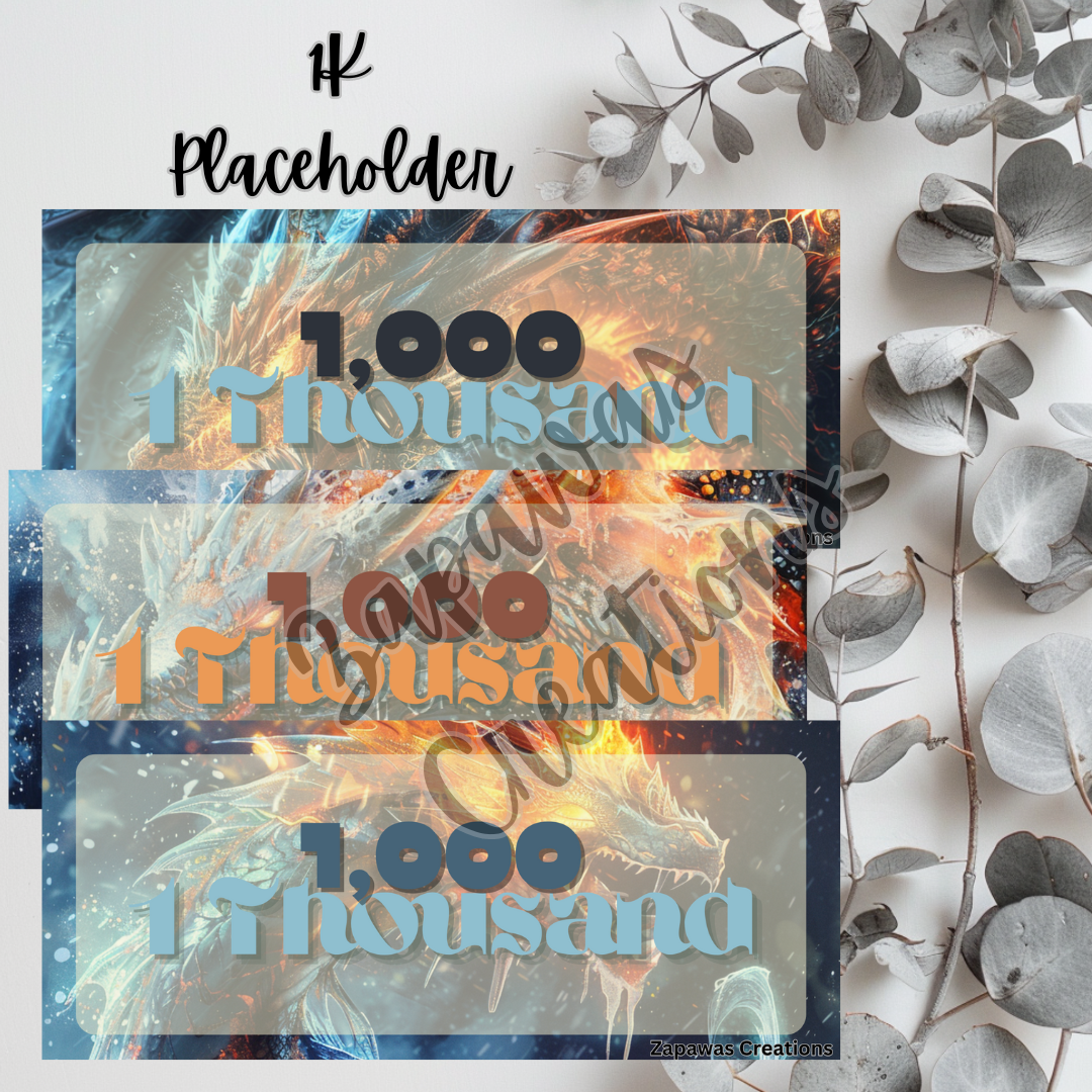 Money Placeholder | Fire & Ice Dragon Theme | Digital Download | 1000 Slips | Set of 3